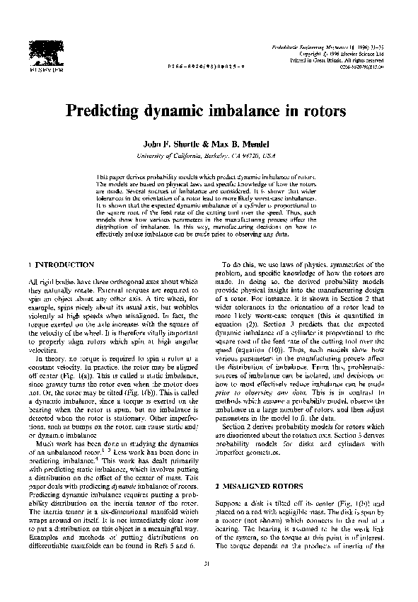 (PDF) Predicting dynamic imbalance in rotors