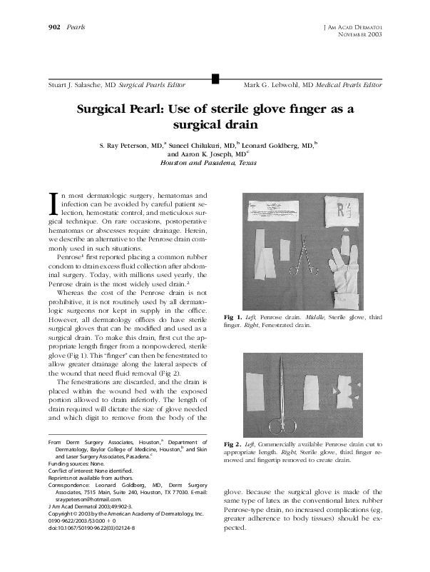 (PDF) Surgical pearl use of sterile glove finger as a surgical drain