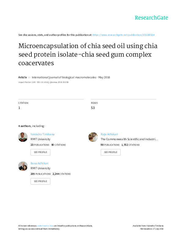 (PDF) Microencapsulation of chia seed oil using chia seed protein