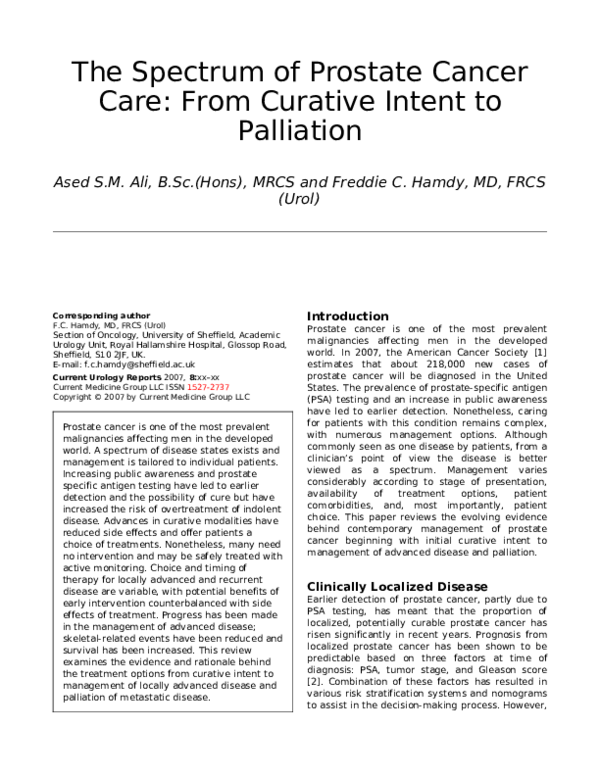 (DOC) The spectrum of prostate cancer care: from curative intent to ...
