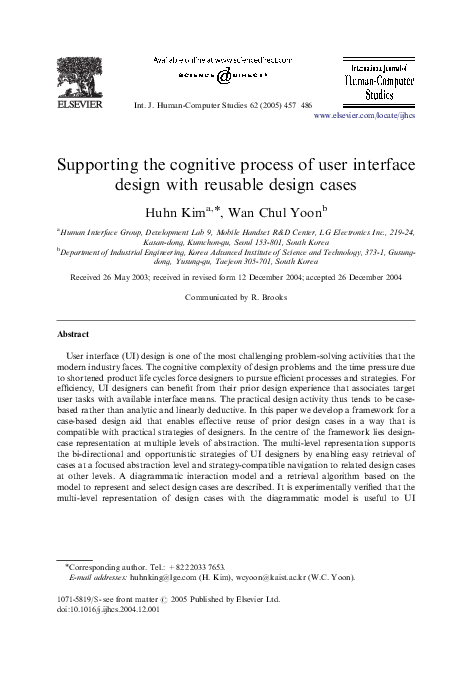 (PDF) Supporting the cognitive process of user interface design with ...