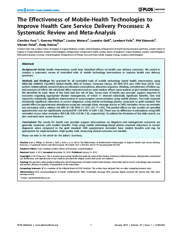 (PDF) The Effectiveness of Mobile-Health Technologies to Improve Health ...