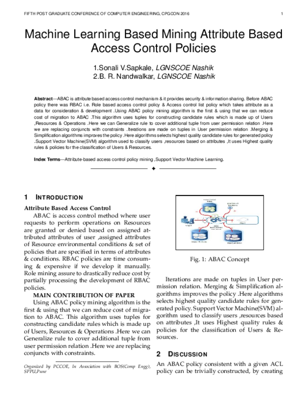 (PDF) Machine Learning Based Mining Attribute Based Access Control Policies