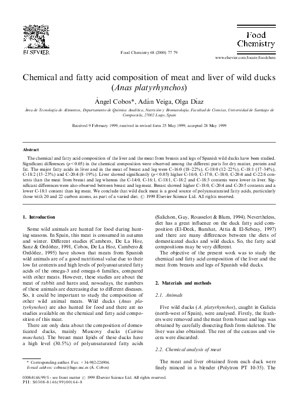 (PDF) Chemical and fatty acid composition of meat and liver of wild ...
