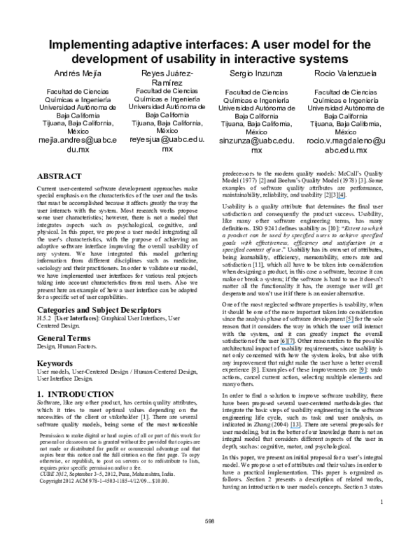 (PDF) Implementing adaptive interfaces