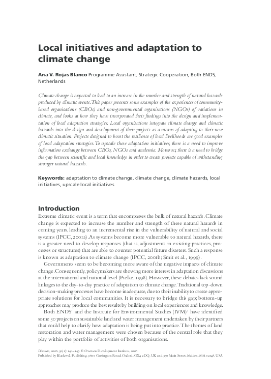 (PDF) Local initiatives and adaptation to climate change