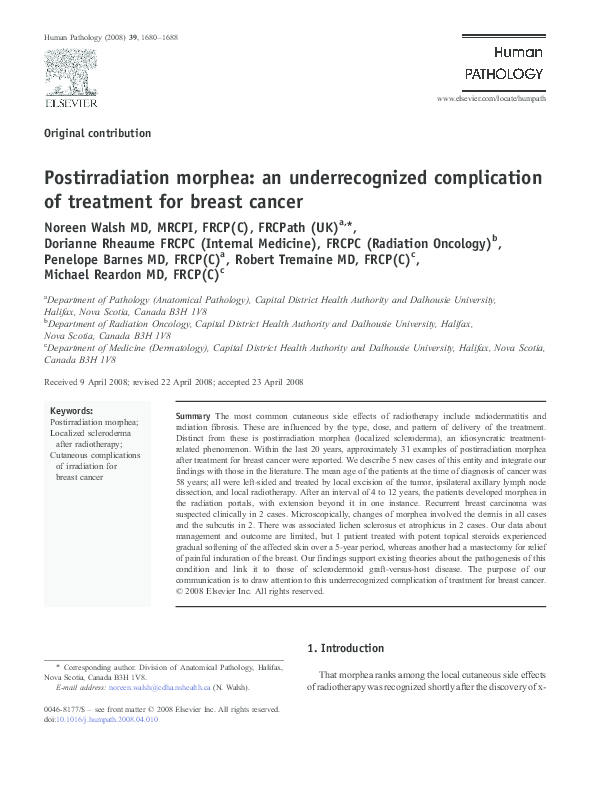 (PDF) Postirradiation morphea: an underrecognized complication of ...