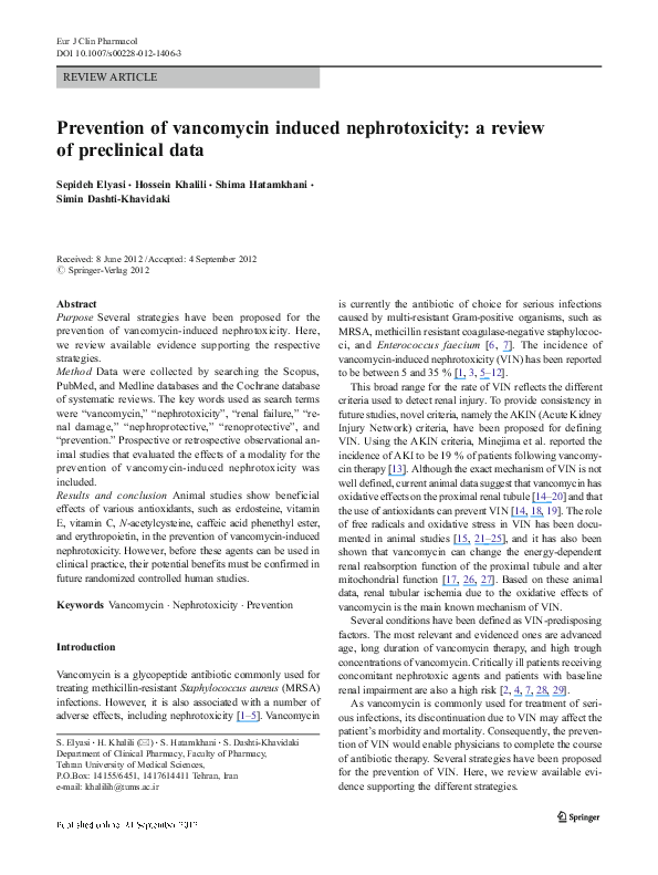 (PDF) Prevention of vancomycin induced nephrotoxicity: a review of ...