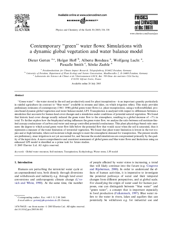 (PDF) Contemporary “green” water flows Simulations with a dynamic