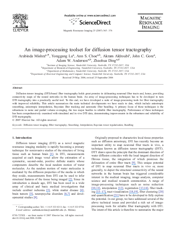 (PDF) An image-processing toolset for diffusion tensor tractography