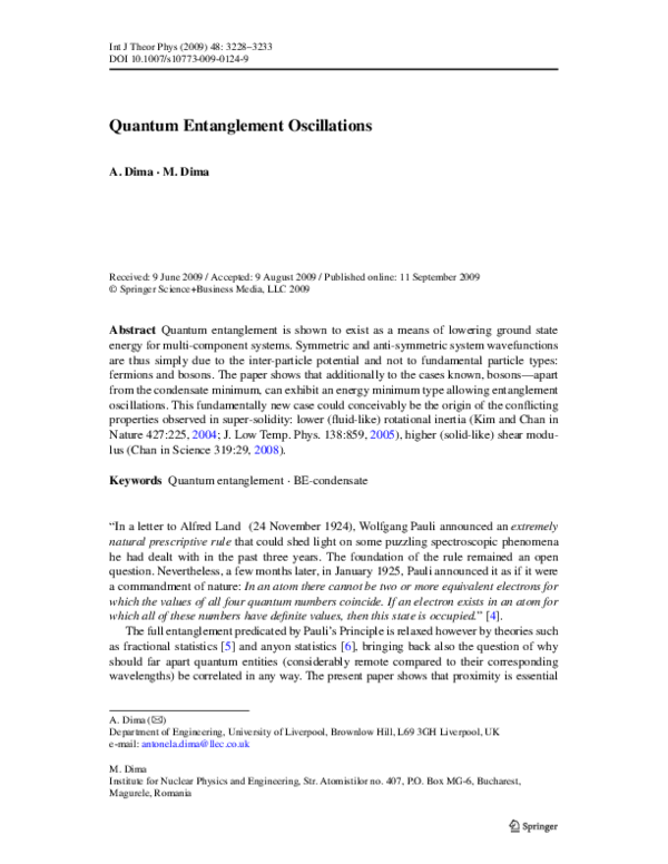 (PDF) Quantum Entanglement Oscillations