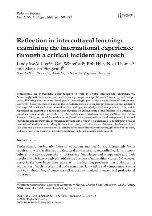 (PDF) Reflection in intercultural learning: examining the international ...
