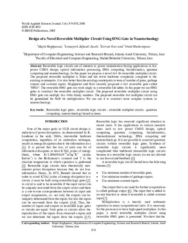 (PDF) Design of a novel reversible multiplier circuit using modified ...