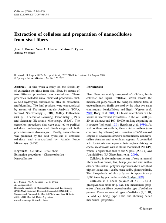 (PDF) Extraction of cellulose and preparation of nanocellulose from ...