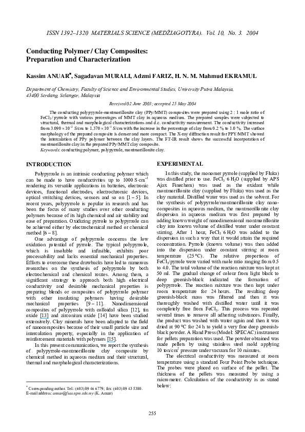 (PDF) Conducting polymer/clay composites Preparation and