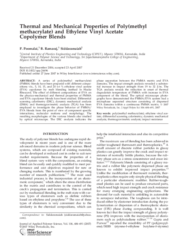 (PDF) Thermal and mechanical properties of poly(methyl methacrylate) and ethylene vinyl acetate