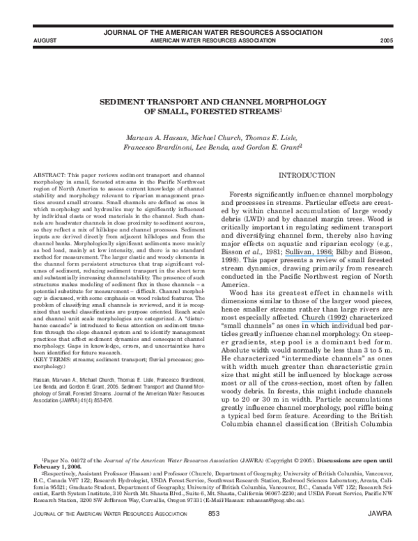(PDF) SEDIMENT TRANSPORT AND CHANNEL MORPHOLOGY OF SMALL, FORESTED STREAMS