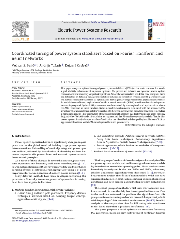 (PDF) Coordinated tuning of power system stabilizers based on Fourier