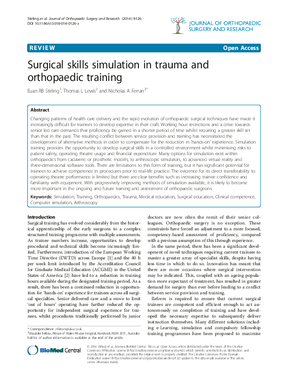 (PDF) Surgical skills simulation in trauma and orthopaedic training