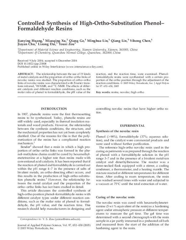 (PDF) Controlled synthesis of highorthosubstitution phenol