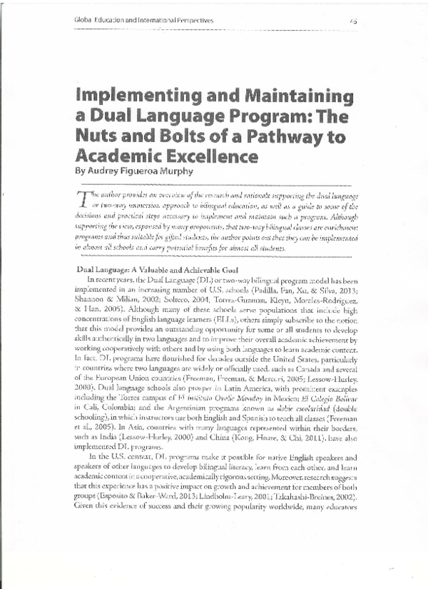 (PDF) Implementing a dual language program: The nuts and bolts of a ...