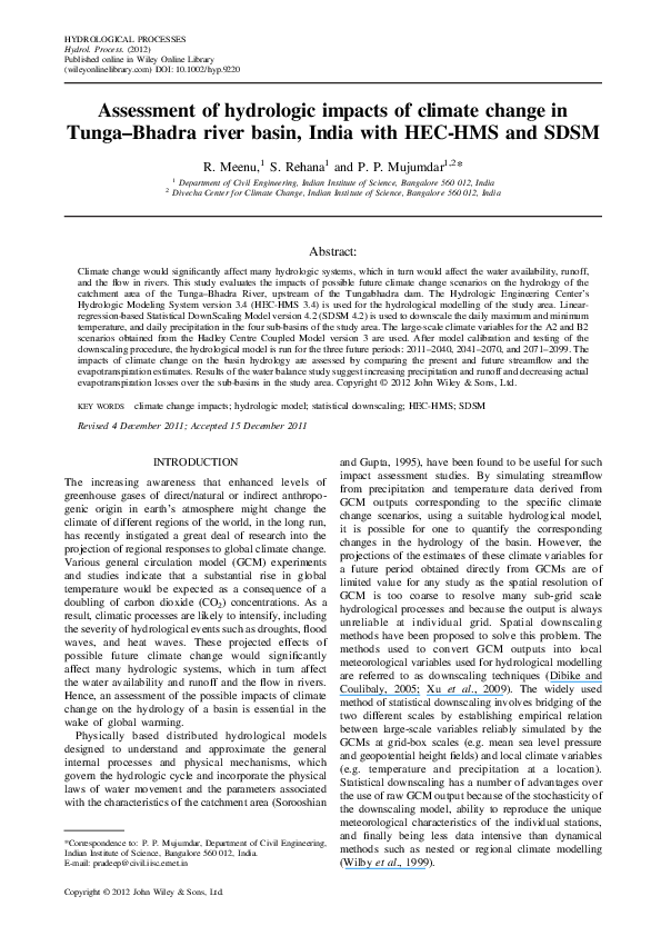 (PDF) Assessment of hydrologic impacts of climate change in Tunga ...