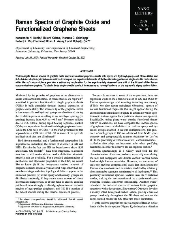 (PDF) Raman Spectra of Graphite Oxide and Functionalized Graphene Sheets