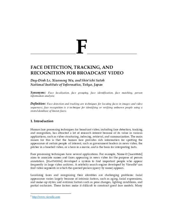 (PDF) Face Detection, Tracking, and Recognition for Broadcast Video