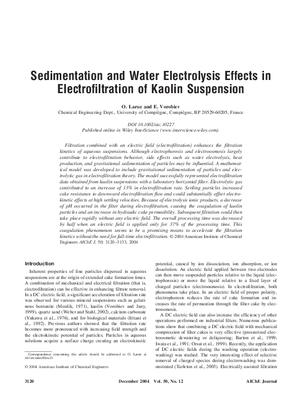 (PDF) Sedimentation and water electrolysis effects in electrofiltration