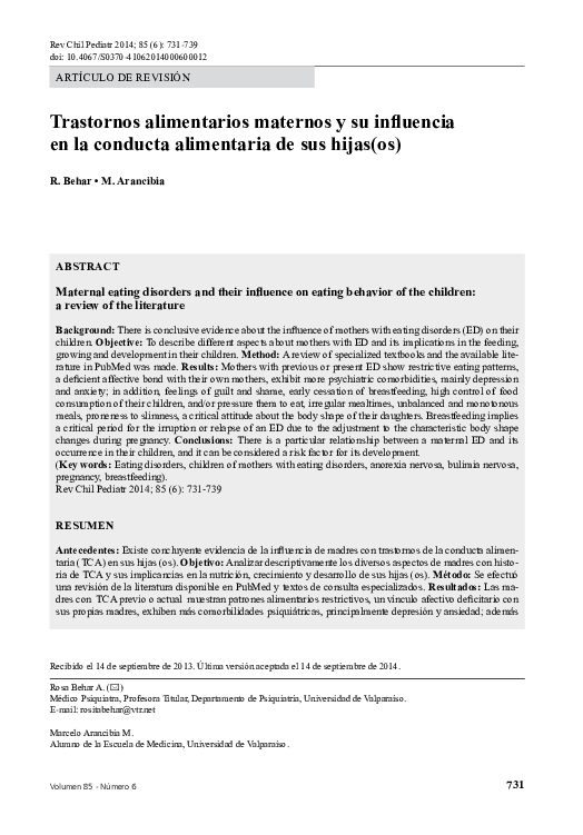 (PDF) Maternal eating disorders and their influence on eating behavior ...