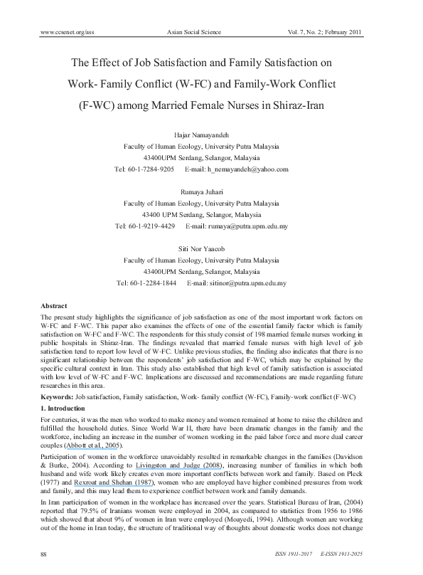 (PDF) The Effect of Job Satisfaction and Family Satisfaction on Work ...