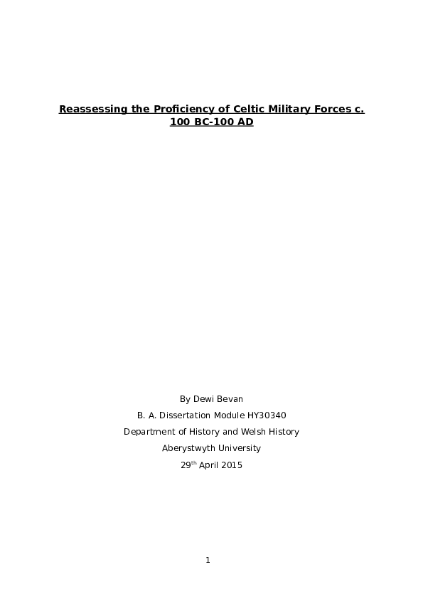 Reassessing the Proficiency of Celtic Military Forces c. 100 BC-100 AD