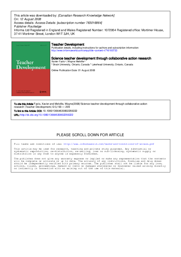 (PDF) Science teacher development through collaborative action research