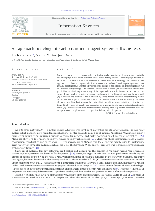 An approach to debug interactions in multi-agent system software tests