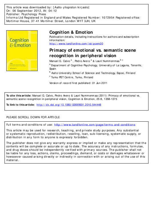 (PDF) Primacy of emotional vs. semantic scene recognition in peripheral ...
