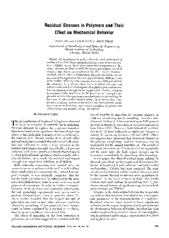 (PDF) Residual stresses in polymers and their effect on mechanical behavior
