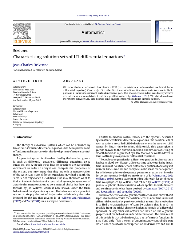 (PDF) A characterization of solution sets of LTI differential equations