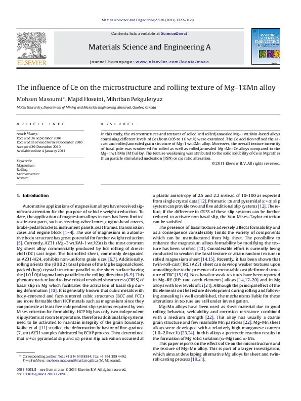(PDF) The influence of Ce on the microstructure and rolling texture of ...