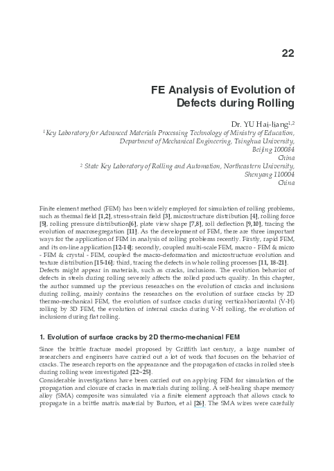 (PDF) FE Analysis of Evolution of Defects during Rolling
