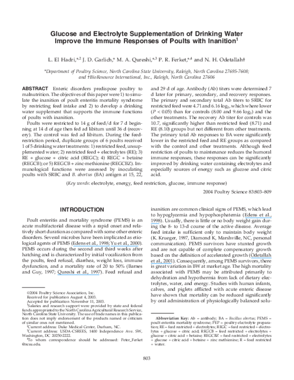 (PDF) Glucose and electrolyte supplementation of drinking water improve ...