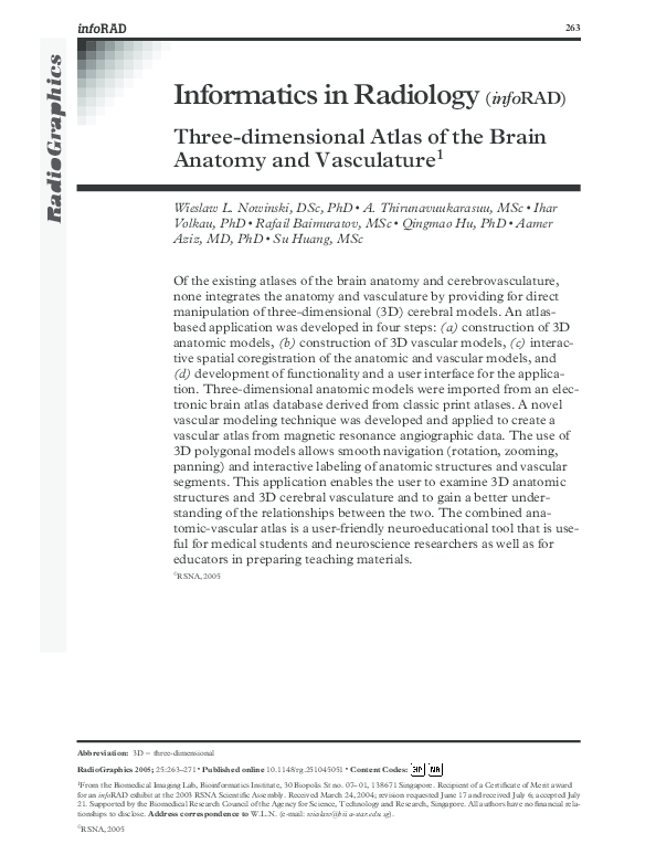 (PDF) Three-dimensional brain atlas of anatomy and vasculature