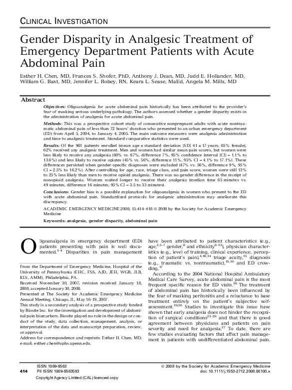 (PDF) Gender Disparity in Analgesic Treatment of Emergency