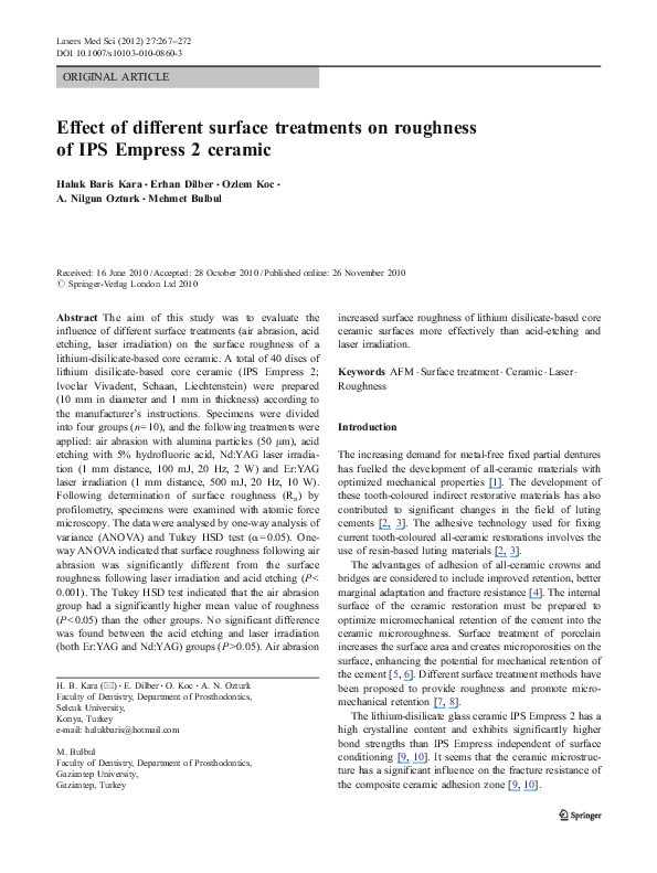 (PDF) The effect of different surface treatments on roughnessand bond