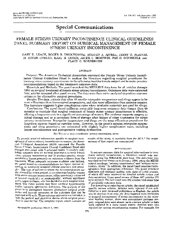 (PDF) Female Stress Urinary Incontinence Clinical Guidelines Panel ...