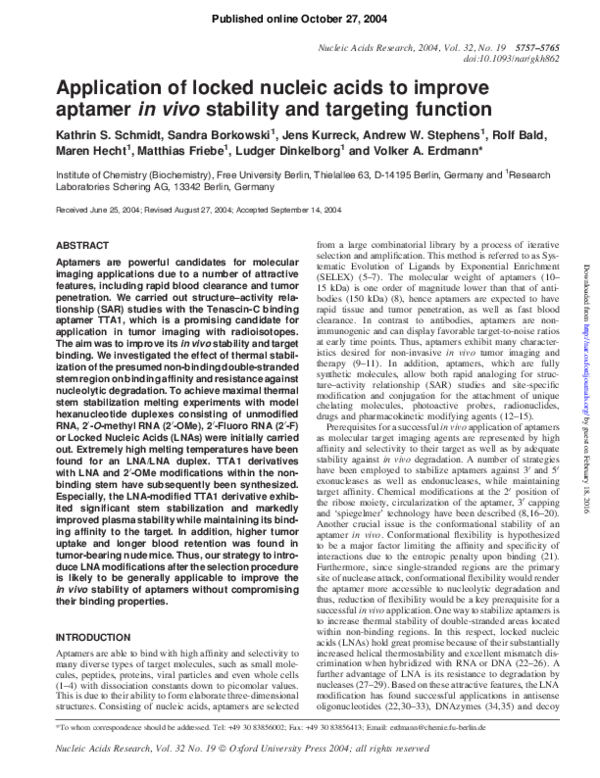 (PDF) Application of locked nucleic acids to improve aptamer in vivo ...