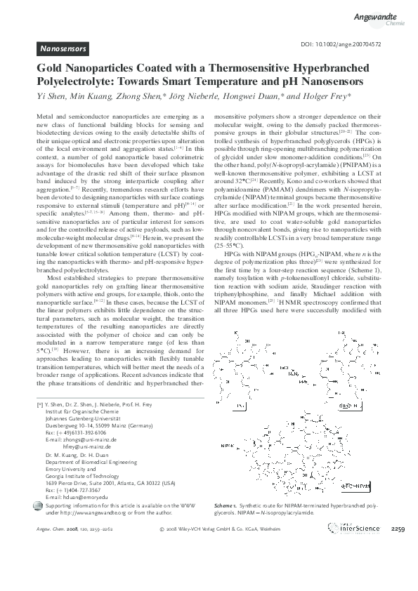 (PDF) Gold Nanoparticles Coated with a Thermosensitive Hyperbranched ...