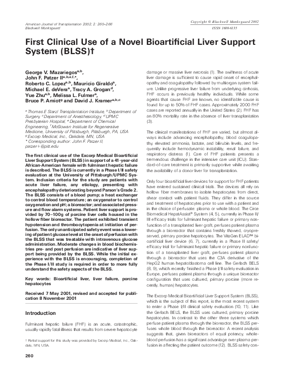 (PDF) First Clinical Use of a Novel Bioartificial Liver Support System ...