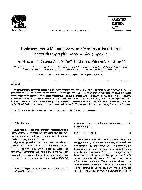 (PDF) Hydrogen peroxide amperometric biosensor based on a peroxidase ...