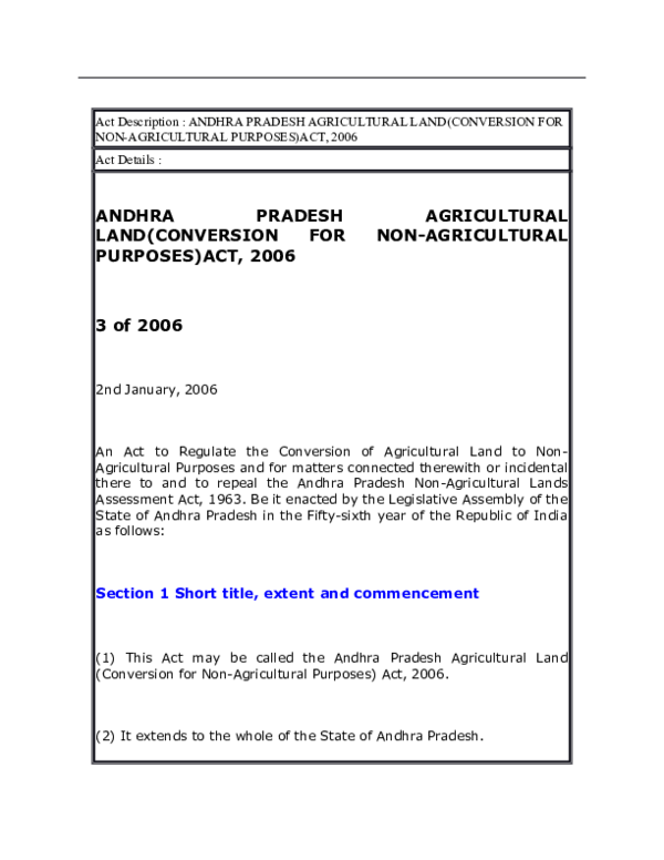 (DOC) ANDHRA PRADESH AGRICULTURAL LAND(CONVERSION FOR NONAGRICULTURAL PURPOSES)ACT