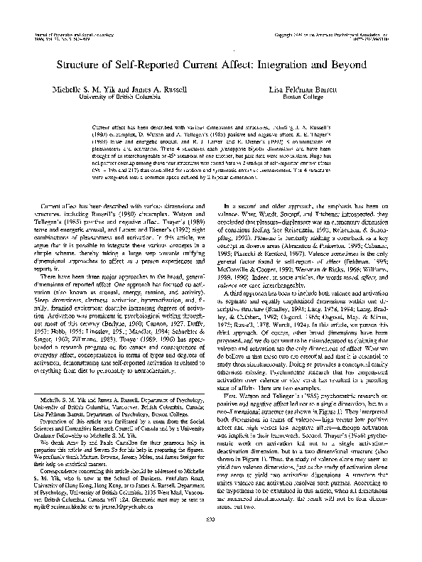 (PDF) Structure of self-reported current affect: Integration and beyond